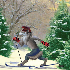 волк на лыжне