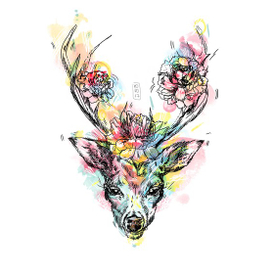 Олень и пионы