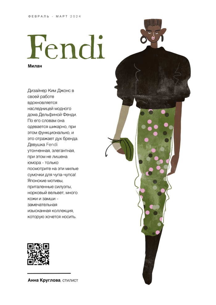 Вёрстка журнальной страницы с образом недели моды в Милане 2024