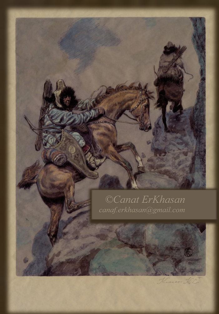 Опасное восхождение "Горная охота" Акварель