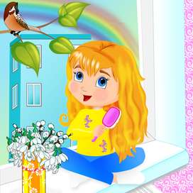 Девочка расчесывает волосы.