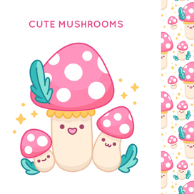 Милые мухоморы в стиле каваи 