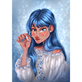 Девушка с синими волосами