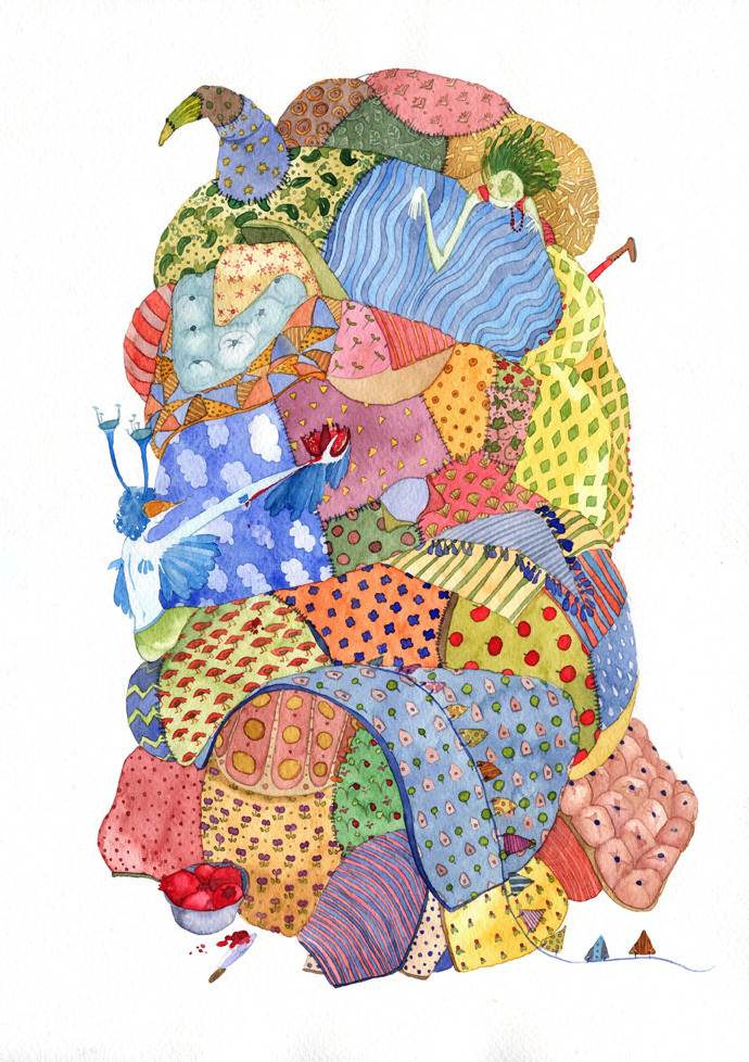 Одеяльца: Мальчик-колибри угощает гранатом девочку-листок.