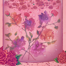 Рыбы-петушки в розовом аквариуме