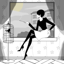 Девушка курит у окна