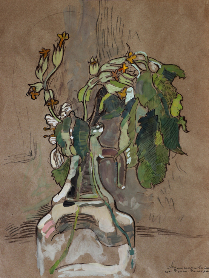 Этюд полевые травки в маленьком  стеклянном графине