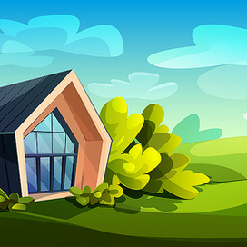 Пейзаж с барнхаусом в стиле картун