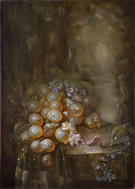 Галантный век. Мишкофеи в таинственном саду. Х/м. 25x35 см