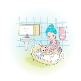 Мама купает малыша