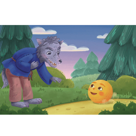 Колобок встретил волка в лесу