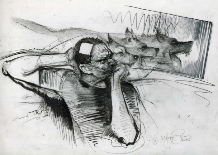 Mikhail Bulgakov "Dog heart". Sketch illustration of .2016. Author's work