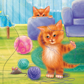 Кошка, котята. Карточка для детской игры "Где моя мама"