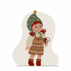 Cute Christmas character - a girl with a gift.