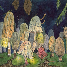 Серия иллюстраций "грибные домики"