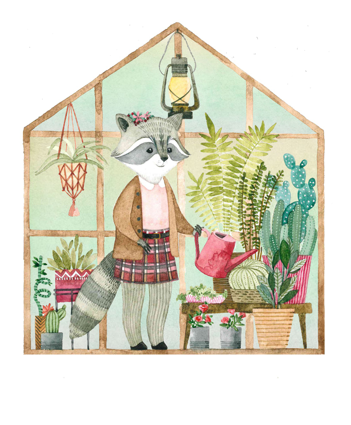 Енотик в оранжерее