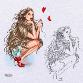 Модная иллюстрация - длинные волосы 