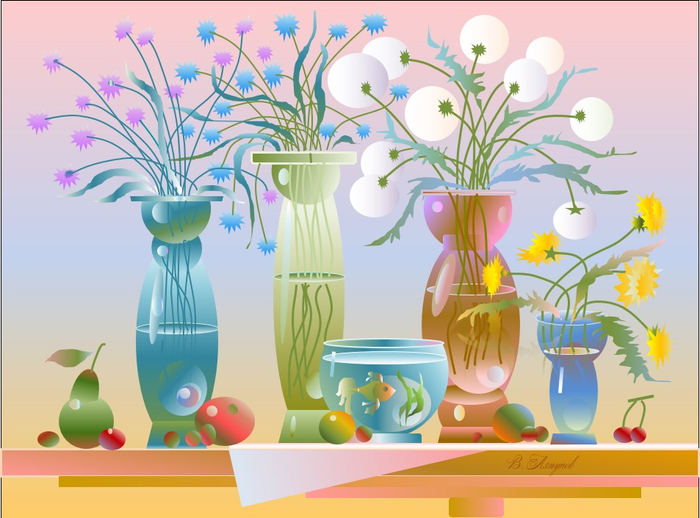 Иллюстрация. Натюрморт с рыбкой