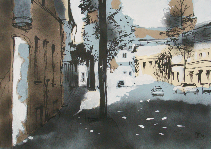 Прибалтийский альбом №2. Лист 14. Б., тушь, акриловый спрей, гуашь. 40х60