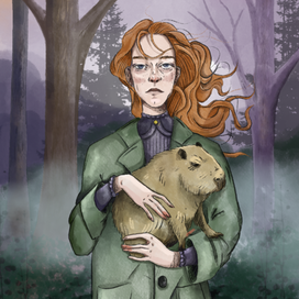 Рыжая девушка с капибарой