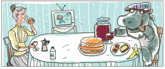 Бегемот Боря за завтраком.