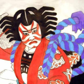 самурай,роспись по шелку