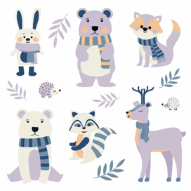 Winter stickers animals from the forest