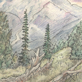 Горы в маленьком скетчбуке.