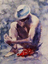 Мужчина на каменном пляже