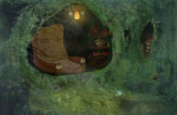 Кресло, чашки, книги