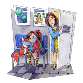 Девочка и лисёнок в больнице.