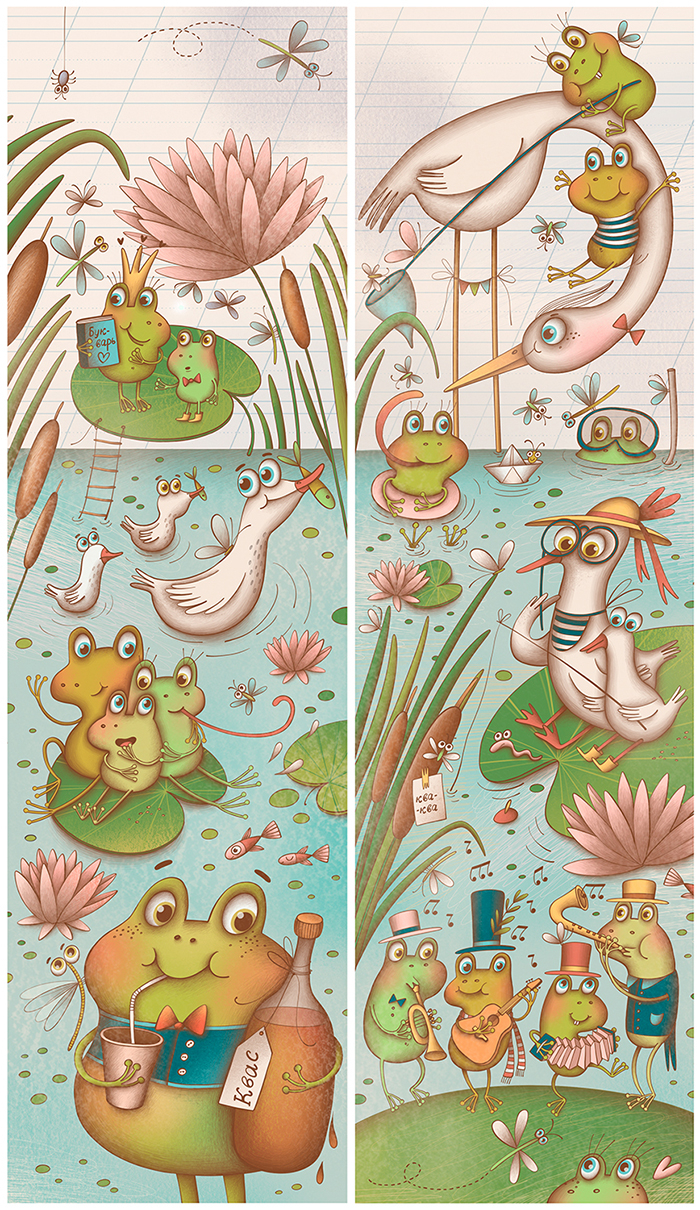 Иллюстрации для статьи "Квакающие слова" в детский журнал "Квантик"