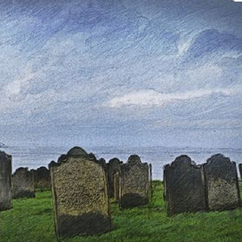 Postcard. Whitby. View from the cemetery next to Whitby Abbey and St. Mary's Church. Yorkshire series. Открытка Уитби, Вид с кладбища рядом с аббатством Уитби и   Церковью святой Марии. Йоркширская серия