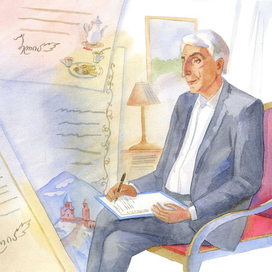 "Дедушкины письма". Иллюстрация к сборнику М.Мелия "Лазурные потешки"