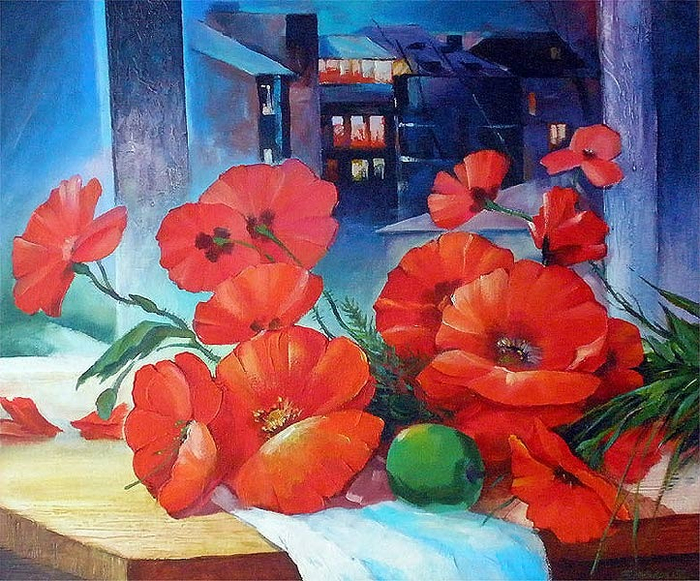 Вечерний натюрморт.Маки.