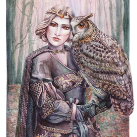 Концепт арт акварель, маг-охотница из клана Филин