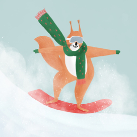 Белка на сноуборде