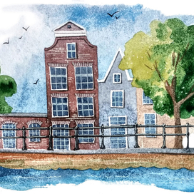 Набережная Амстердама, акварель