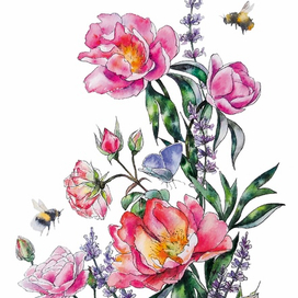 Шмели в пионах