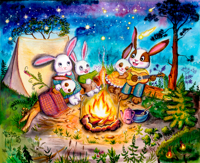 Семейство кроликов в походе