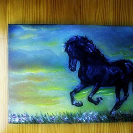 Черный конь. 30 на 20 см.