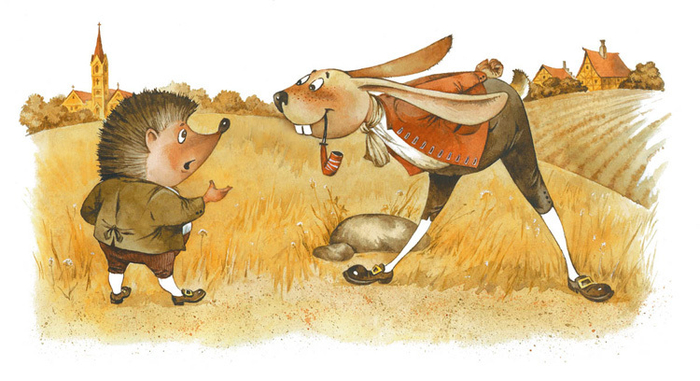 Иллюстрация к сказке братьев Гримм "Заяц и ёж"