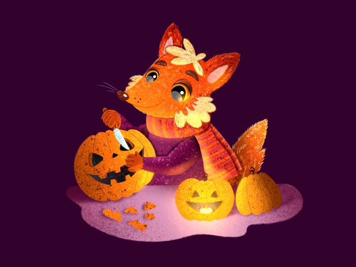 Хэллуин. Лисёнок с тыквами