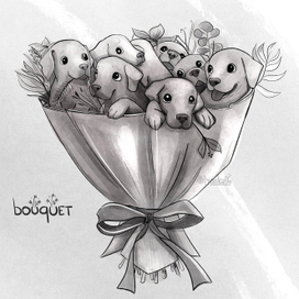Inktober: bouquet of labradors / букет из лабрадоров 
