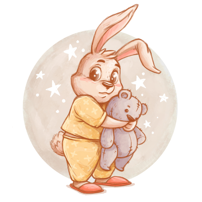 Зайка с игрушкой 