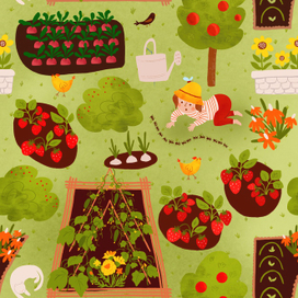 Как выращивать овощи в огороде. Грядки, растения, маленькая девочка.