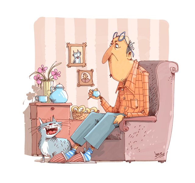 Старик и кошка