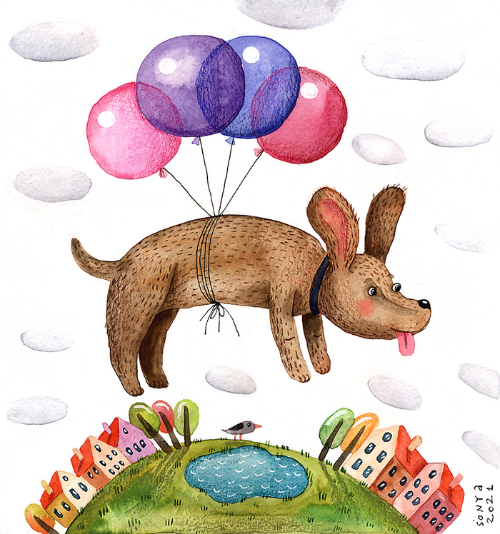 Собачка решила полетать