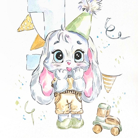 Акварельная открытка Зайка