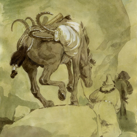 Охота получилась. «Горные охотники» Сепия. 18 x 27 cm